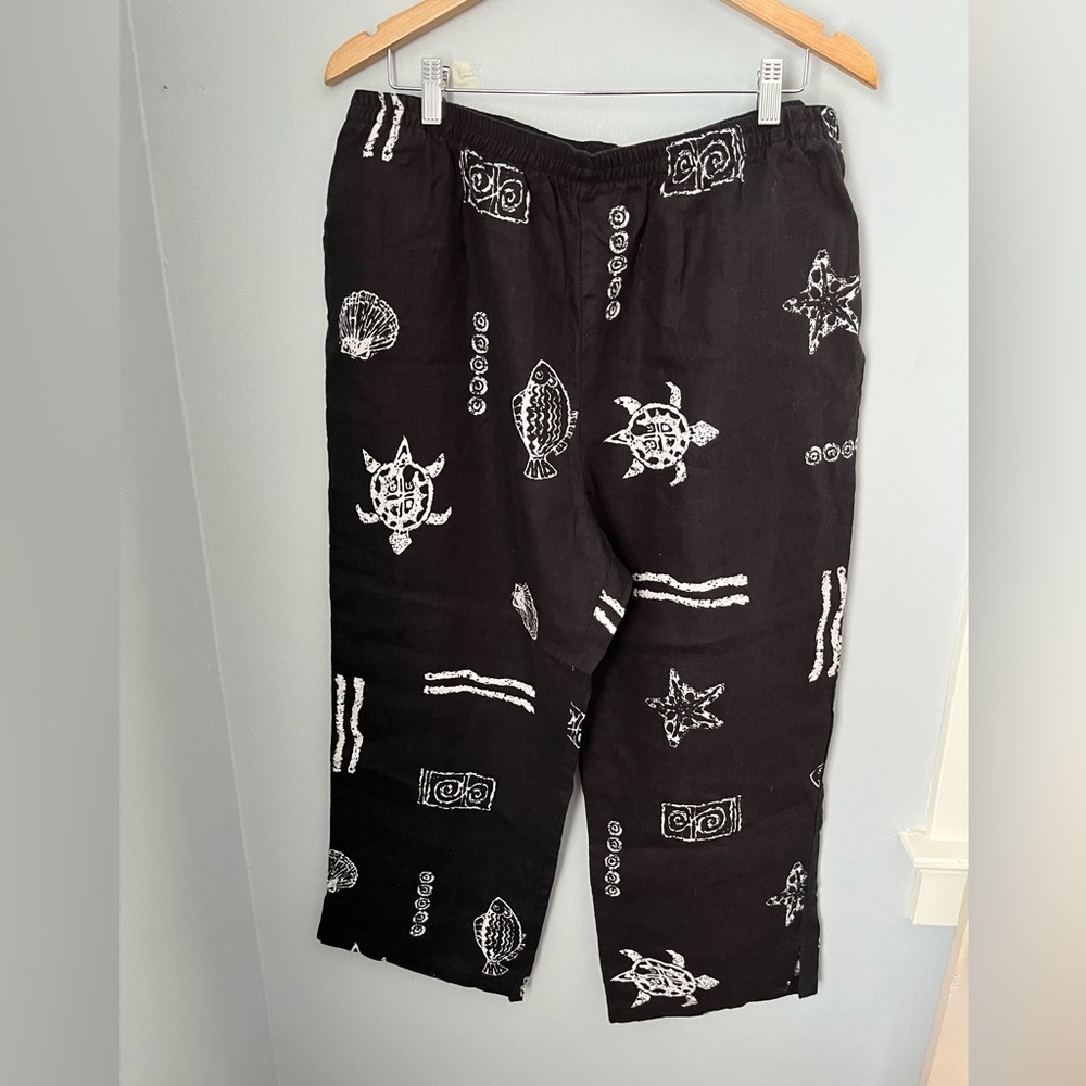 Black‎ and White Straight Leg Pants with Nautical Print
